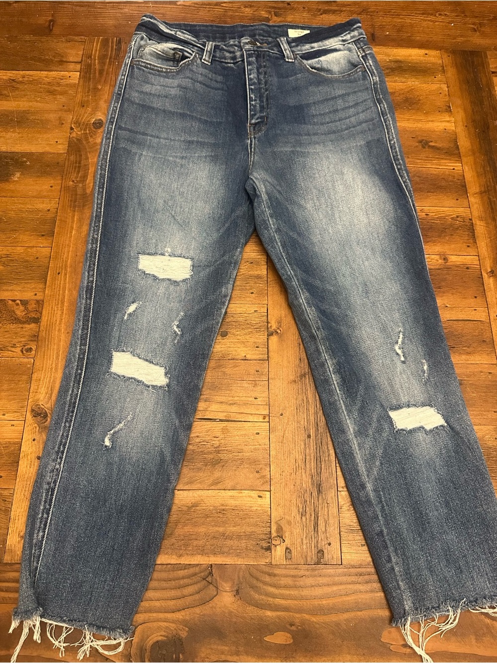 Distressed Blue Straight-Leg Jeans